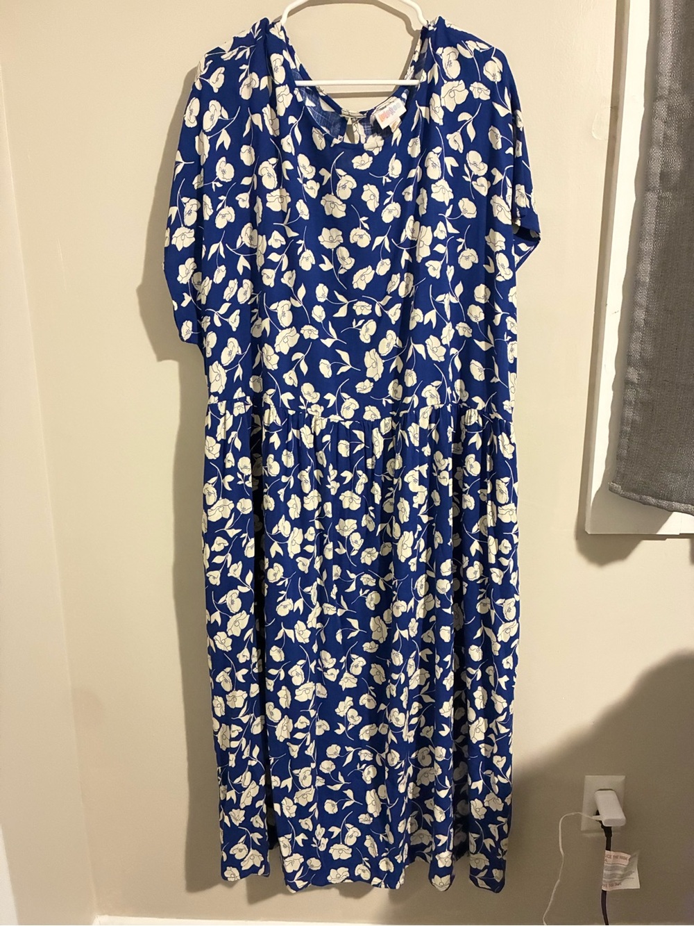 Blue Floral Maxi Dress with White Blossom Print